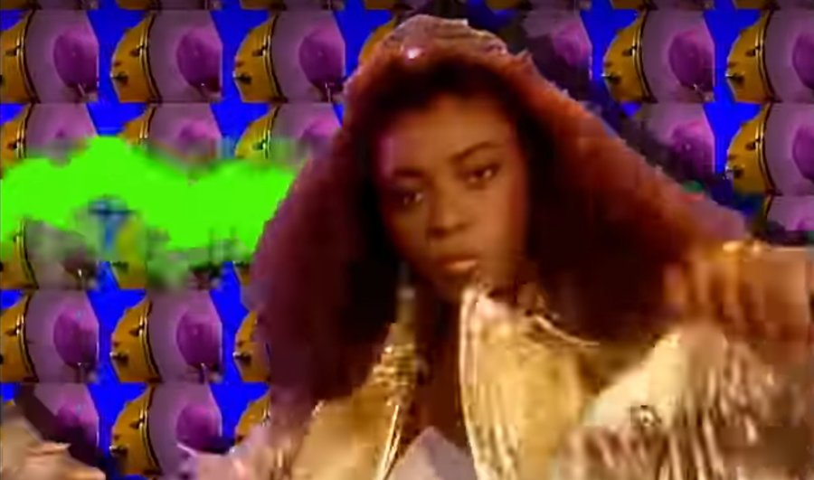 A screenshot from the video of Technotronic's genre-defining hit, Pump Up The Jam