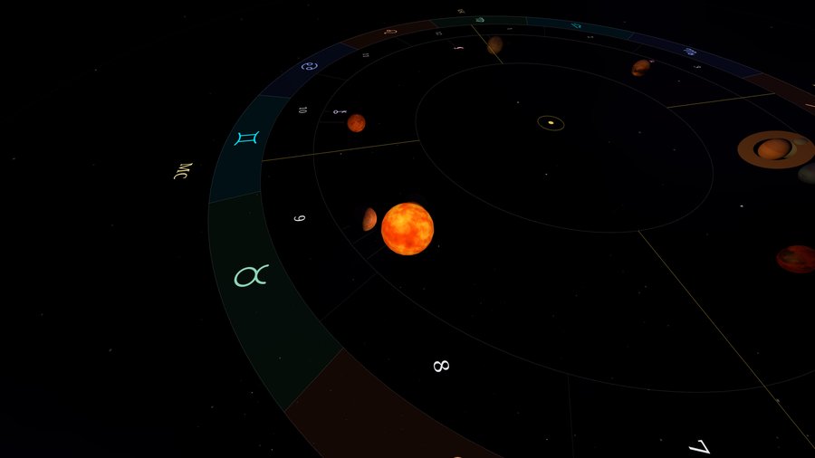 A screenshot of the Zodiac Explorer, a tool used by Zodelicious to depict natal charts.